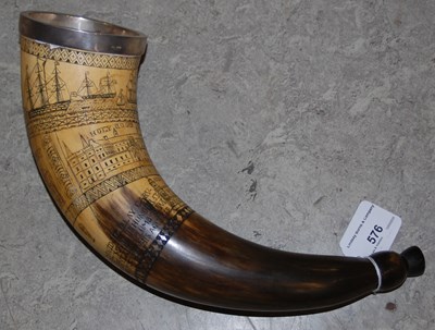 Lot 576 - A Scottish mid 19th century scrimshaw cow horn...