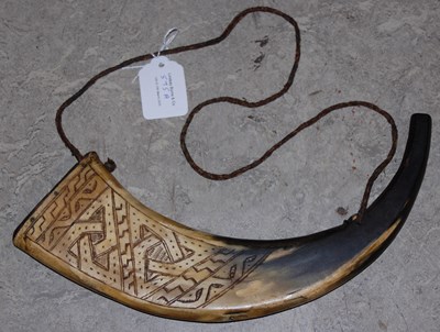 Lot 575A - A Scottish 19th century cow horn powder flask...