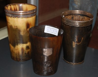 Lot 571F - A horn tapering beaker with silver plaque...