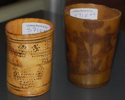 Lot 571E - A blonde horn tapering beaker with incised...