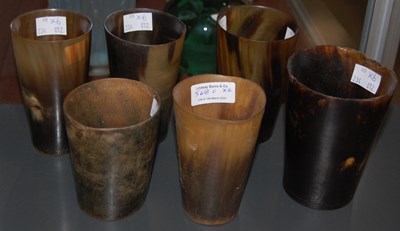 Lot 568C - A group of six various horn tapering beakers,...