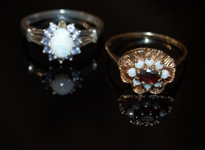 Lot 177A - A 9ct gold, garnet and opal flower cluster...