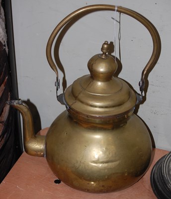 Lot 571A - A Victorian large brass kettle with swing...