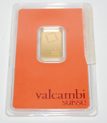 Lot 91E - Valcambi, Suisse, a 5 gram fine gold 999.9 bar,...