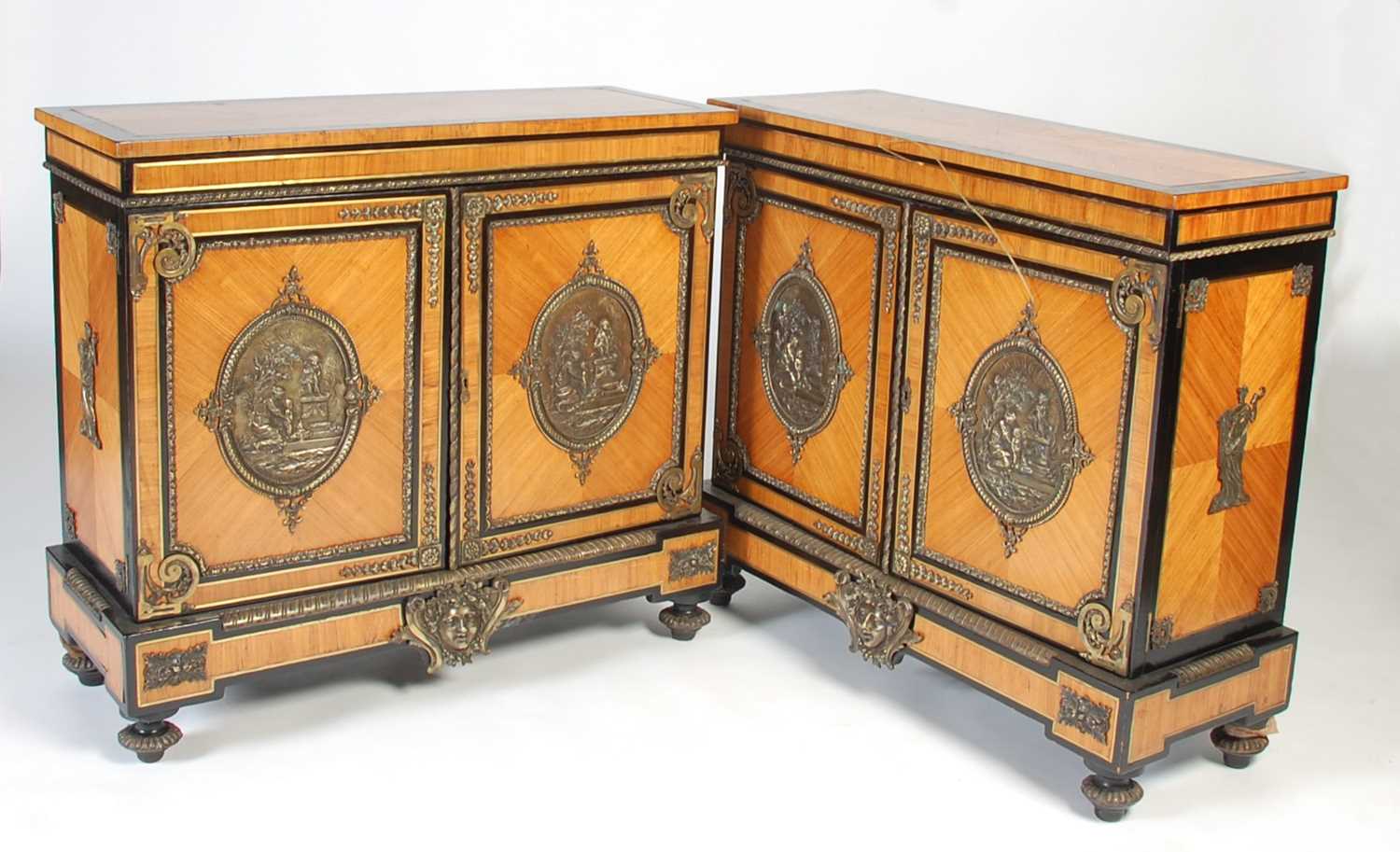 Lot 39 - A pair of late 19th century Kingwood, ebonised...