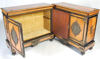 Lot 39 - A pair of late 19th century Kingwood, ebonised...