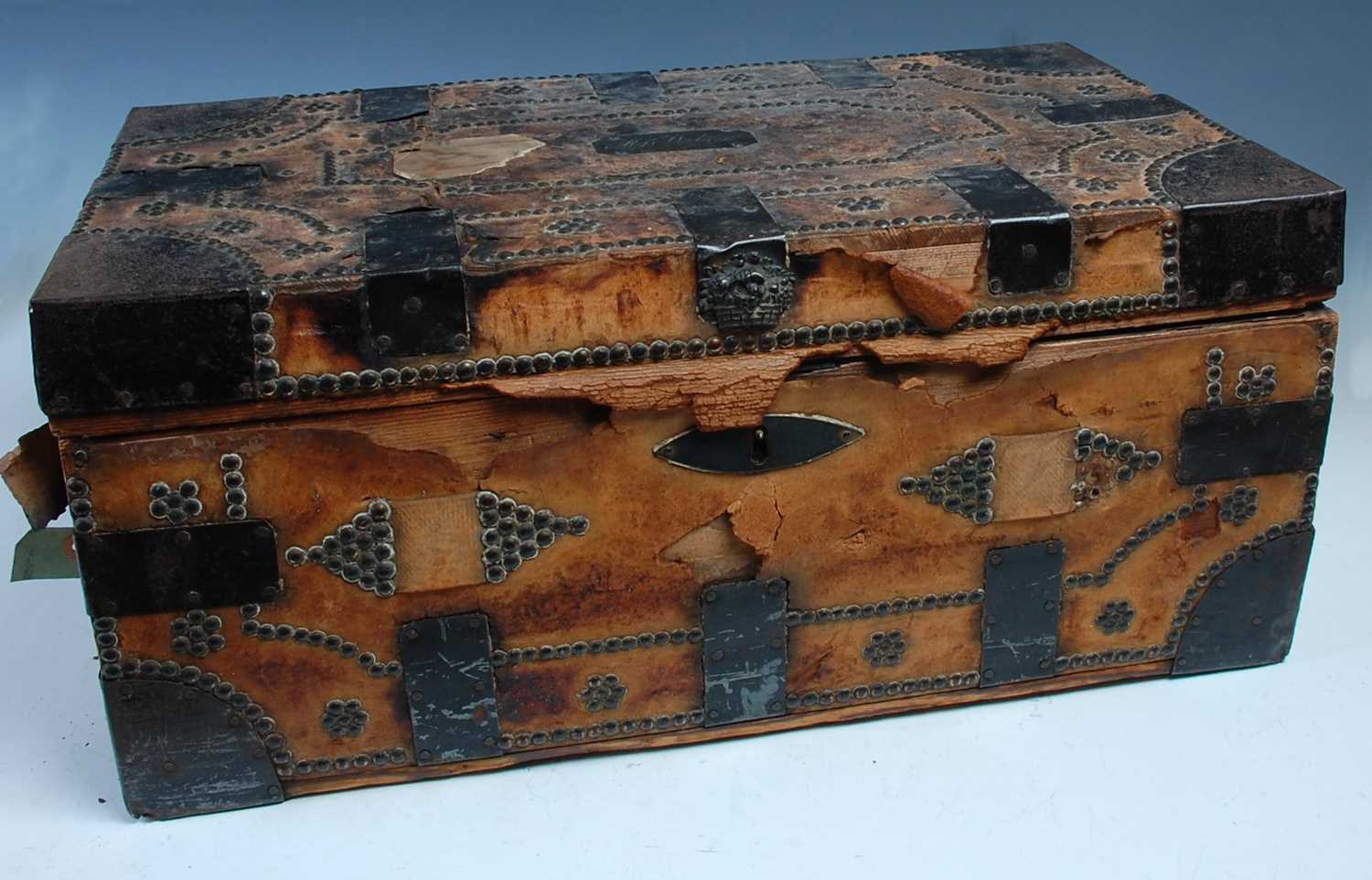 Lot 11 - A 19th century trunk by Seabrook, in leather...