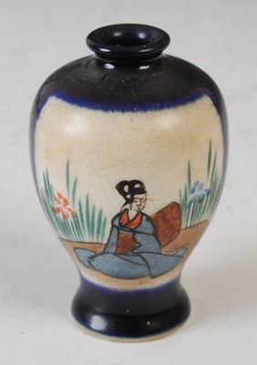 Lot 841 - A miniature blue ground Satsuma pottery vase,...