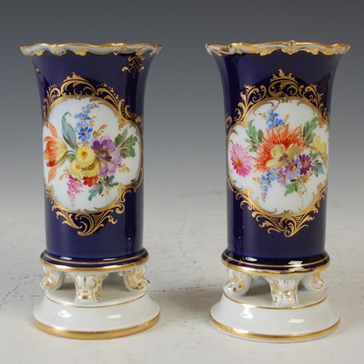 Lot 801 - A pair of Meissen porcelain cobalt blue ground...