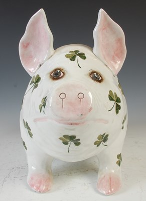 Lot 793 - A Wemyss pottery pig, decorated with shamrocks,...
