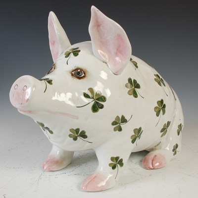 Lot 793 - A Wemyss pottery pig, decorated with shamrocks,...