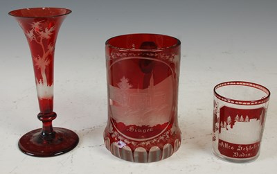 Lot 707 - Three pieces of Bohemian ruby flashed glass...