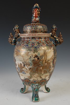 Lot 838 - A Japanese Satsuma pottery twin handled urn...