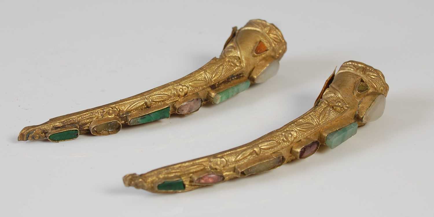 Lot 823 - Two Chinese gilt metal and hardstone decorated...