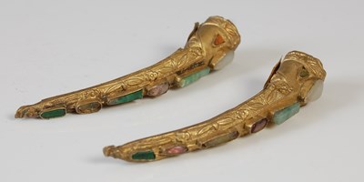 Lot 823 - Two Chinese gilt metal and hardstone decorated...