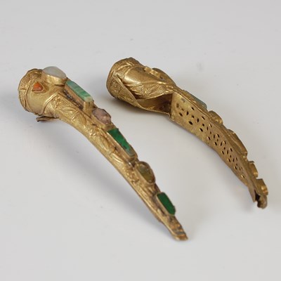 Lot 823 - Two Chinese gilt metal and hardstone decorated...