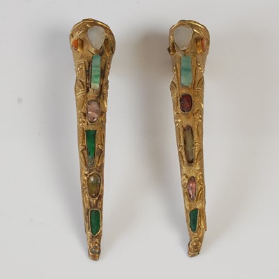 Lot 823 - Two Chinese gilt metal and hardstone decorated...