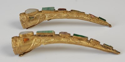 Lot 823 - Two Chinese gilt metal and hardstone decorated...