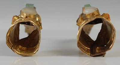 Lot 823 - Two Chinese gilt metal and hardstone decorated...