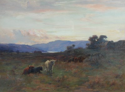 Lot 419 - Joe Milne (1861-1911) 
Highland cattle grazing...