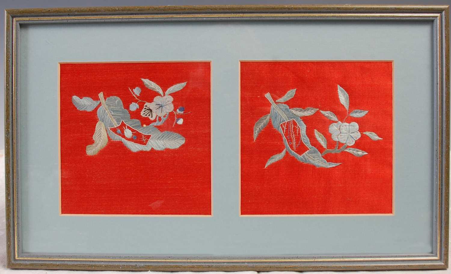 Lot 824 - Four framed Chinese silk pictures, 19th...