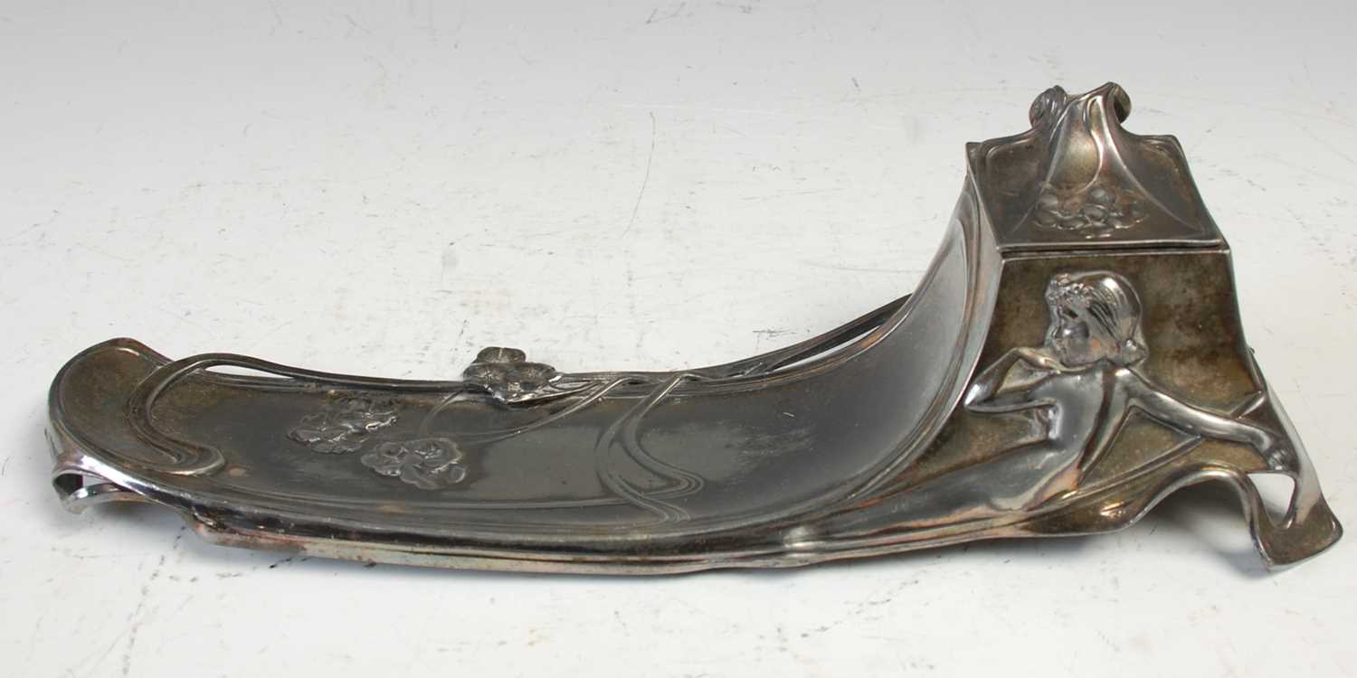 Lot 266 - A WMF Art Nouveau pewter inkwell, No.331,...
