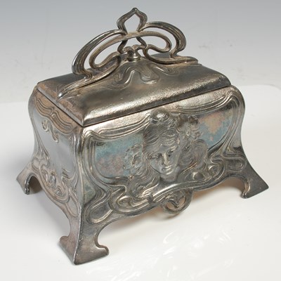 Lot 195 - A WMF style Art Nouveau pewter jewellery...
