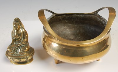Lot 825 - A Chinese bronze twin handled censor, raised...