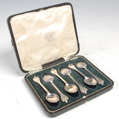 Lot 477 - A cased set of six Dublin silver trefid end...
