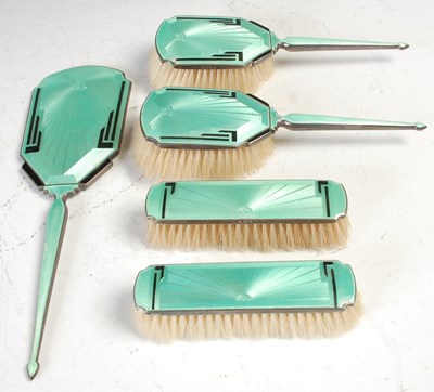 Lot 465 - A Birmingham silver green and black enamel...