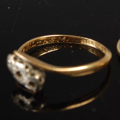 Lot 634 - Two yellow metal gem set dress rings, gross...