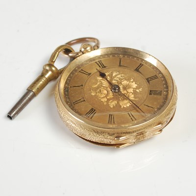 Lot 684 - A yellow metal open-faced fob watch, with...