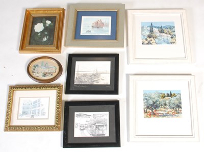 Lot 355 - A box of eight assorted decorative pictures...