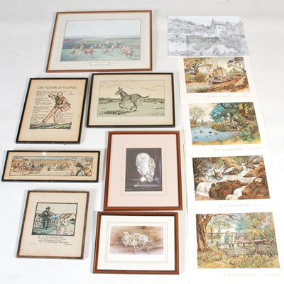 Lot 356 - A box of twelve assorted framed and unframed...