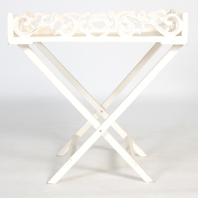 Lot 88 - A white painted tray on X-frame stand, the...