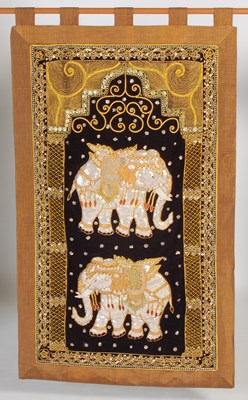 Lot 857 - A decorative Indian double elephant embroidery...