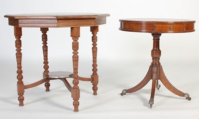 Lot 24 - A reproduction mahogany drum shaped occasional...