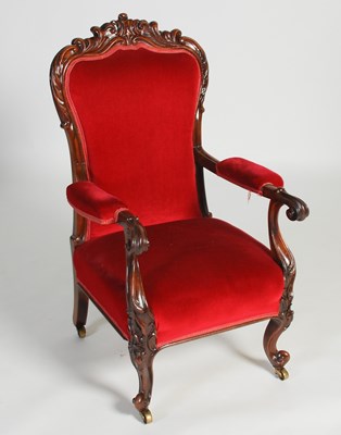Lot 98 - A 19th century rosewood armchair, with red...
