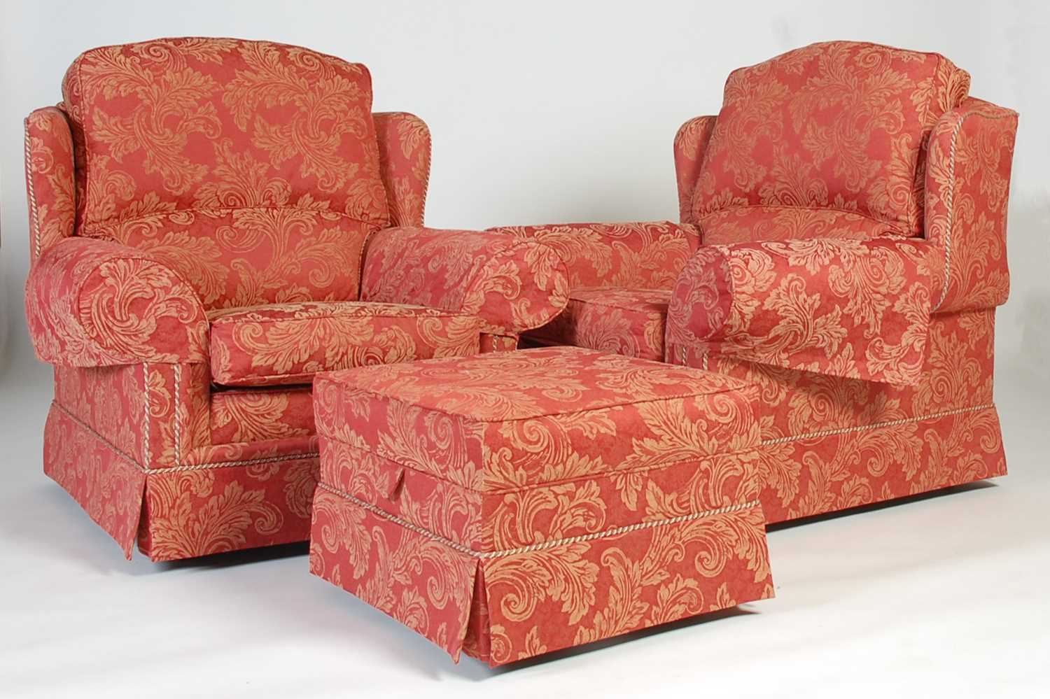 Lot 27 - A pair of modern upholstered armchairs, with...