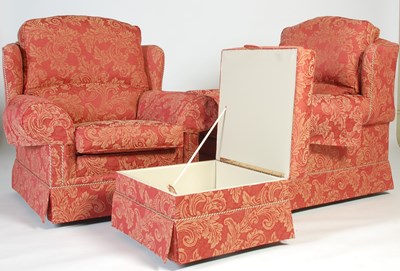 Lot 27 - A pair of modern upholstered armchairs, with...