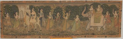 Lot 855 - A painted Indian textile panel depicting...