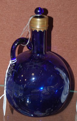 Lot 12 - A 19th century Bristol blue glass decanter and...