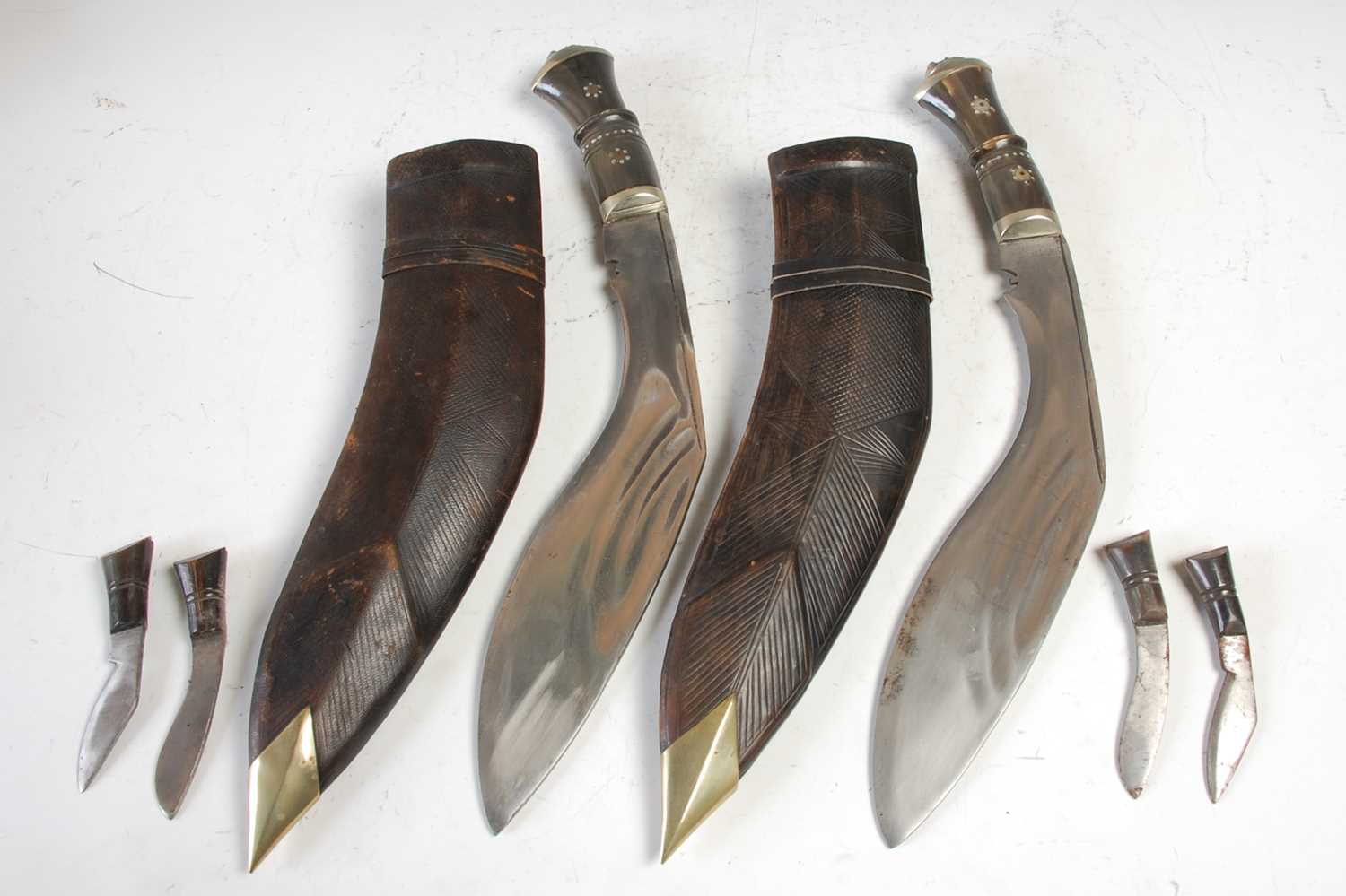 Lot 272 - A pair of vintage horn handled Kukri knives,...