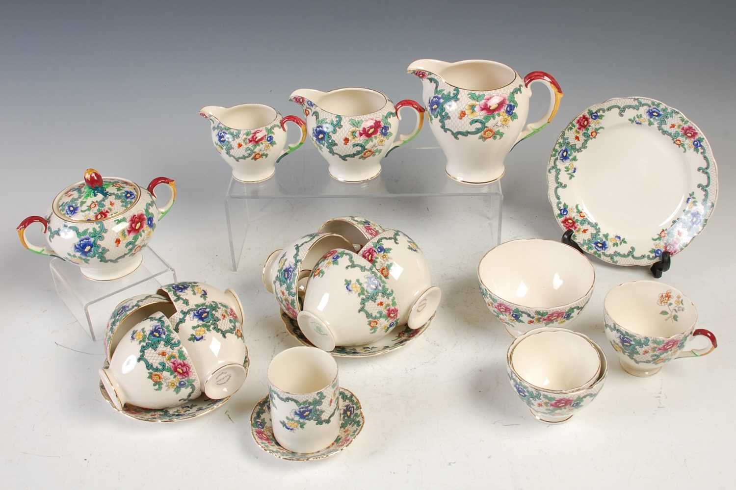 Lot 776 - A Royal Cauldon Victoria pattern part tea set.
