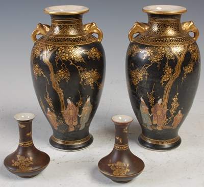 Lot 840 - A pair of Japanese Satsuma pottery black...