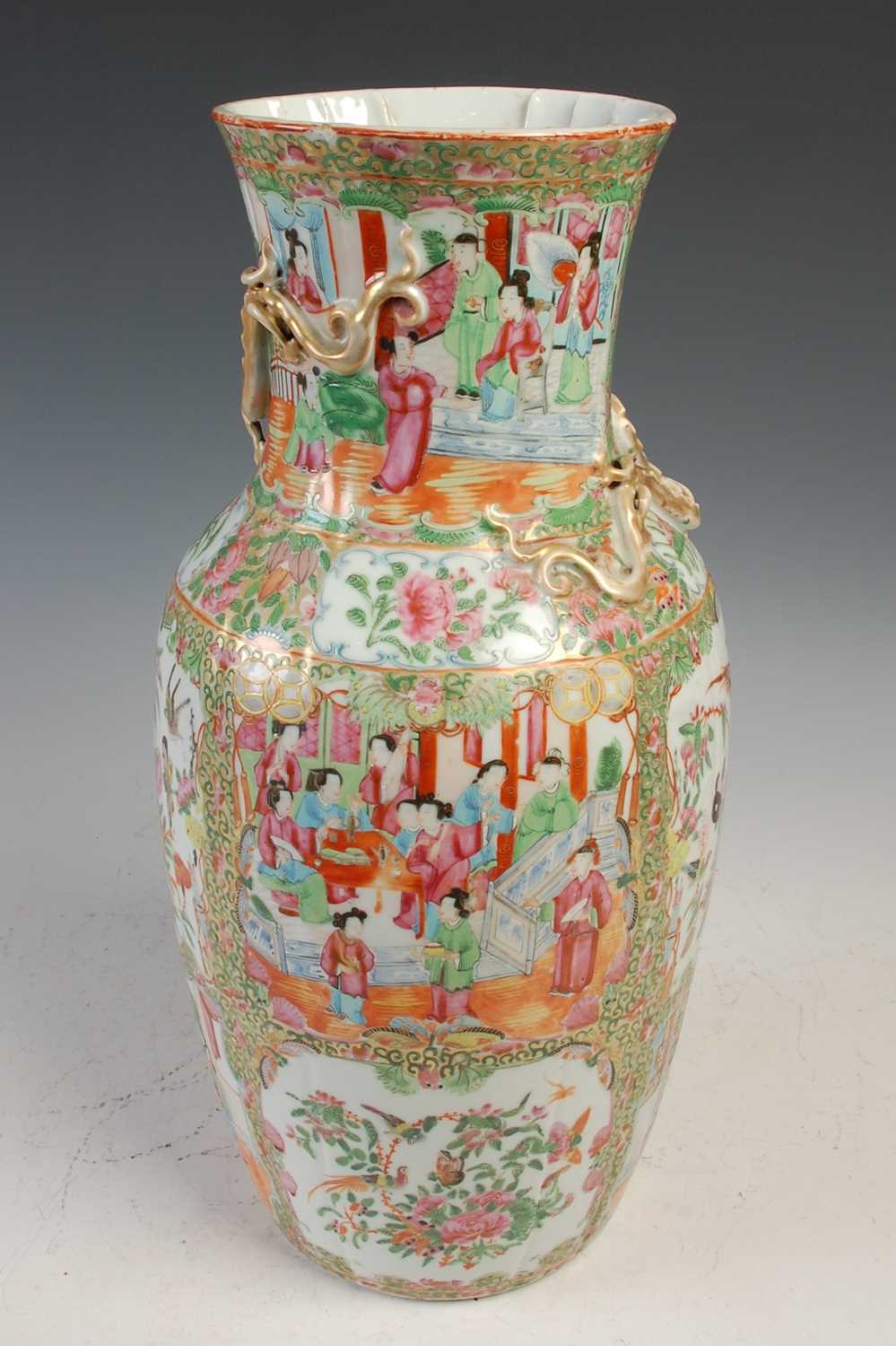 Lot 814 - A Chinese porcelain famille rose Canton vase,...