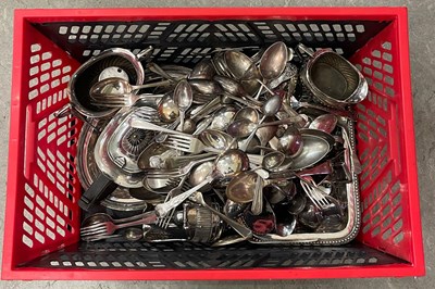 Lot 341 - A box of assorted EP cutlery, flatware etc.