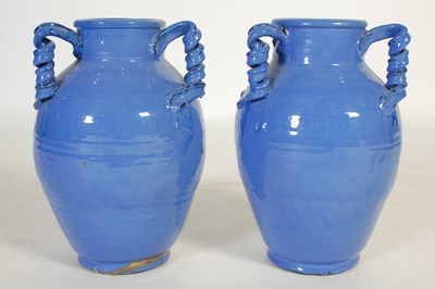 Lot 791 - A pair of decorative blue glazed pottery three...
