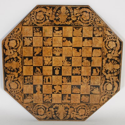 Lot 251 - A 19th century penwork octagonal shaped games...