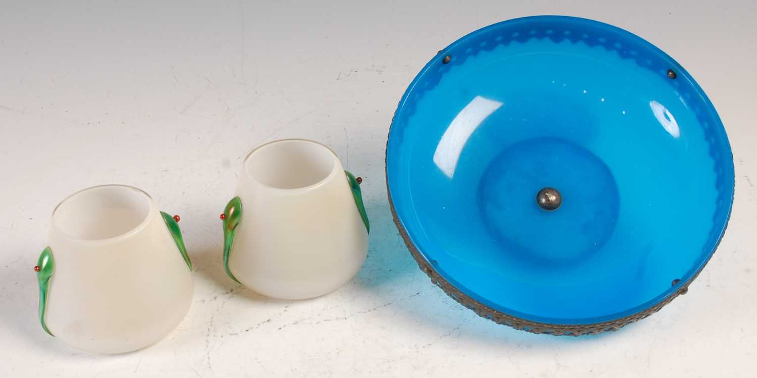 Lot 702 - A pair of Art Nouveau opalescent glass vases,...